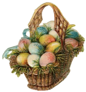 cesto con le uova colorate e decorate