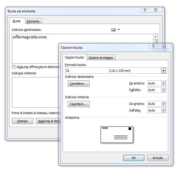 Come stampare gli indirizzi direttamente su una busta da lettera.